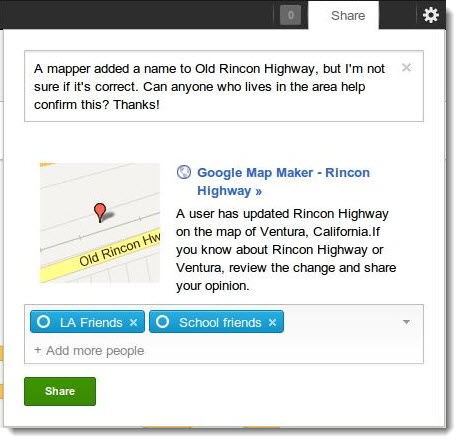 Google Map Maker tillåter oss att dela på Google+
