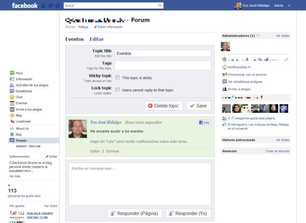 Forum for pages, simple forum system for Facebook pages