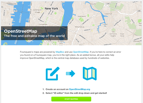 Foursquare encourages the contribution of its users in the editing of OpenStreetMap maps