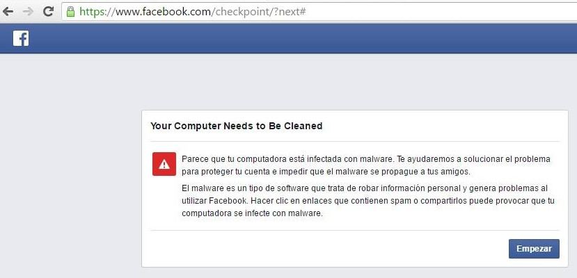 facebook mensaje de malware