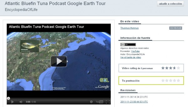 Tours made with Google Earth in the Encyclopedia of Life (EOL)