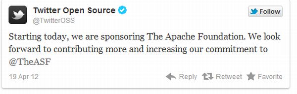 Twitter kommer att sponsra Apache Software Foundation för att marknadsföra öppen källkod